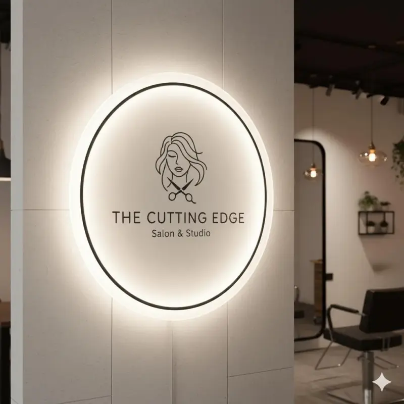 Custom Round LED Neon Sign | Solid White Acrylic Business Logo Display | Salon Spa Decor | Office Studio Signage