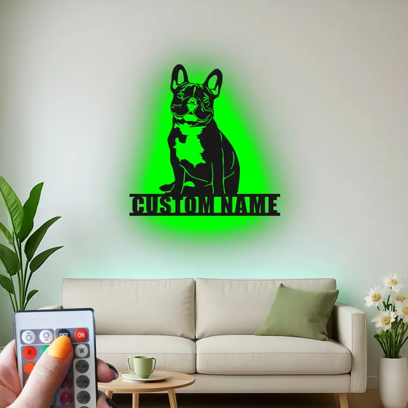 Custom French Bulldog LED Sign | Personalized Metal Wall Art | Dog Lover Memorial Gift for Home & Living Room Decor
