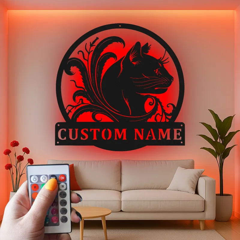 Insegna in metallo LED personalizzata per gatti - Regalo per amanti dei gatti - Decorazione per camera da letto o soggiorno