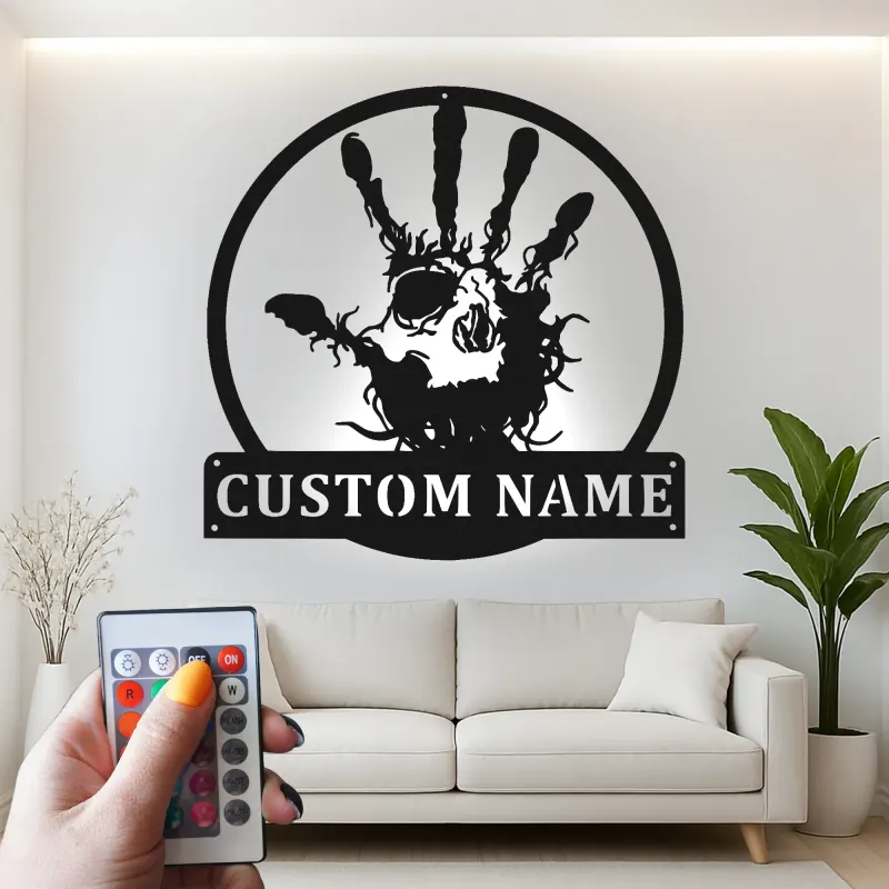 Zombie Handprint LED Metal Sign | Personalized Horror Decor | Custom Name Wall Art for Halloween & Haunted House Events