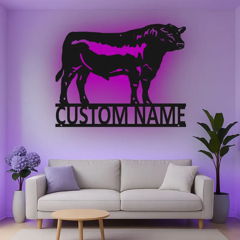 Cartel de metal LED personalizado de toro, regalo para ranchero, decoración de granja para amantes del ganado
