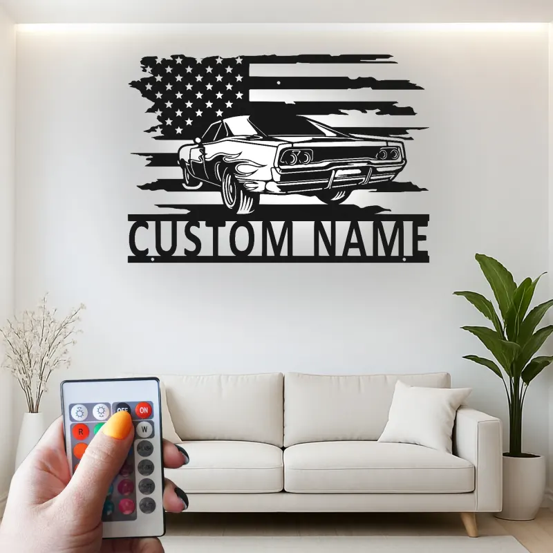 Insegna in metallo LED personalizzata per auto sportive - Regalo per appassionati di auto, decorazione per garage o stanza da uomo 1