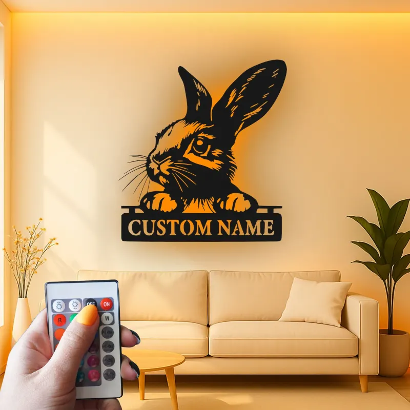 Custom Rabbit Metal Sign | Personalized Bunny LED Light for Nursery | Animal Lover Name Plaque | Kids Room Wall Art