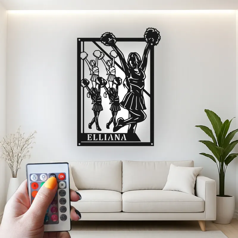 Décoration murale en métal personnalisée avec rétroéclairage Cheerleader - Cadeau de cheerleading pour sa chambre ou décoration de gym
