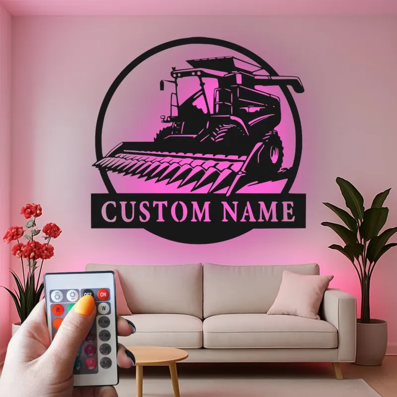 Cartel de metal LED personalizado de cosechadora de cereales Regalo para agricultores Decoración rústica de granja 2