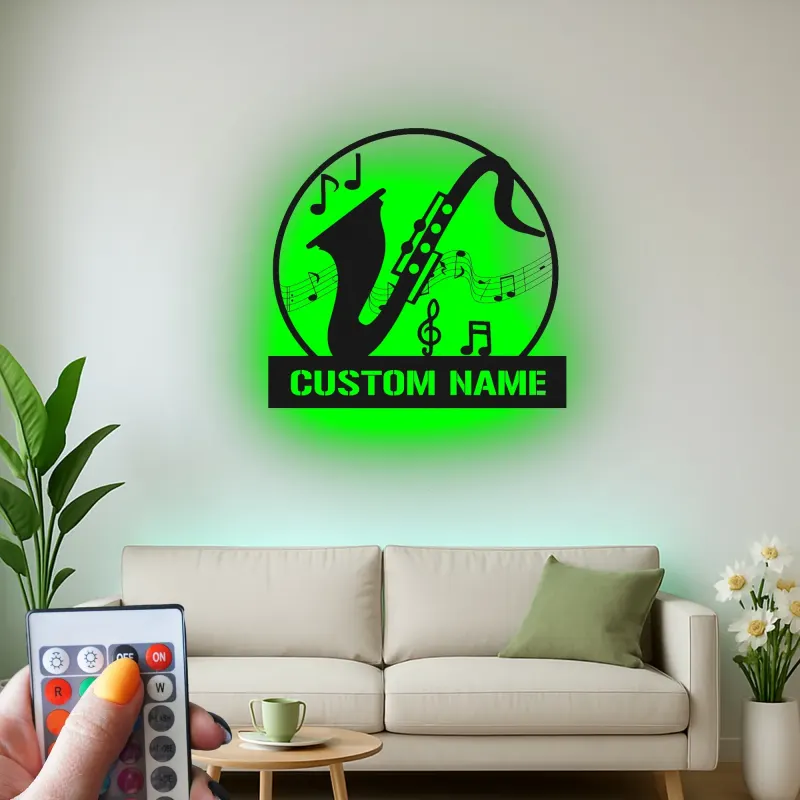Panneau LED Saxophone Personnalisé | Décoration Murale en Métal Personnalisée | Cadeau pour Musicien de Jazz, Décor de Salle de Musique, Boîte Lumineuse de Studio