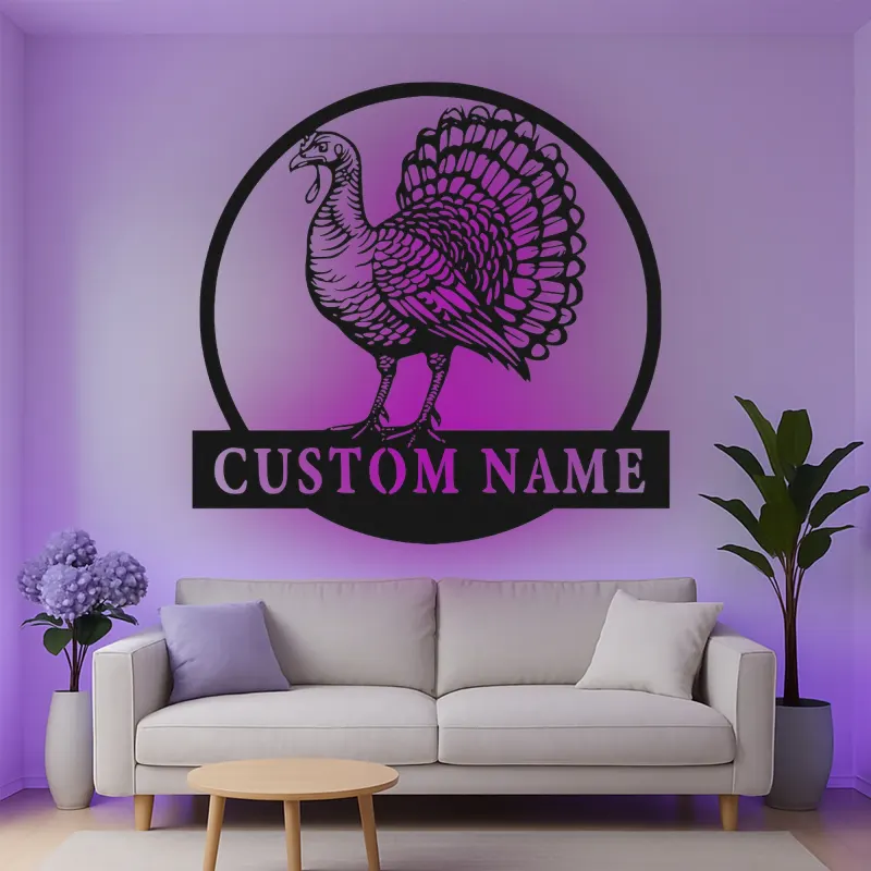 Insegna in metallo LED personalizzata con tacchino - Regalo di ringraziamento, decorazione per cucina o sala da pranzo