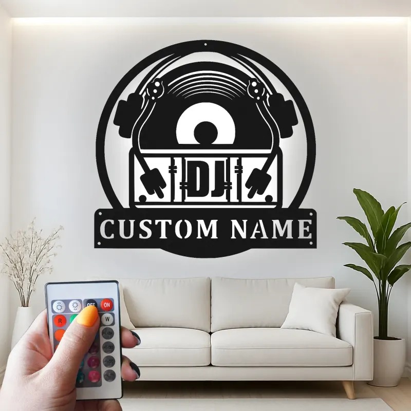 Cartel de metal personalizado con luz LED de tornamesa regalo personalizado para amantes de la música decoración de estudio o man cave