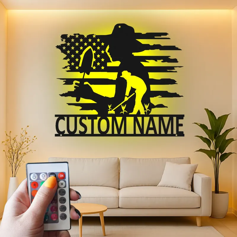 Personalized Gardener LED Metal Sign | Custom American Flag Art | Outdoor Yard Decor | Gift for Mom