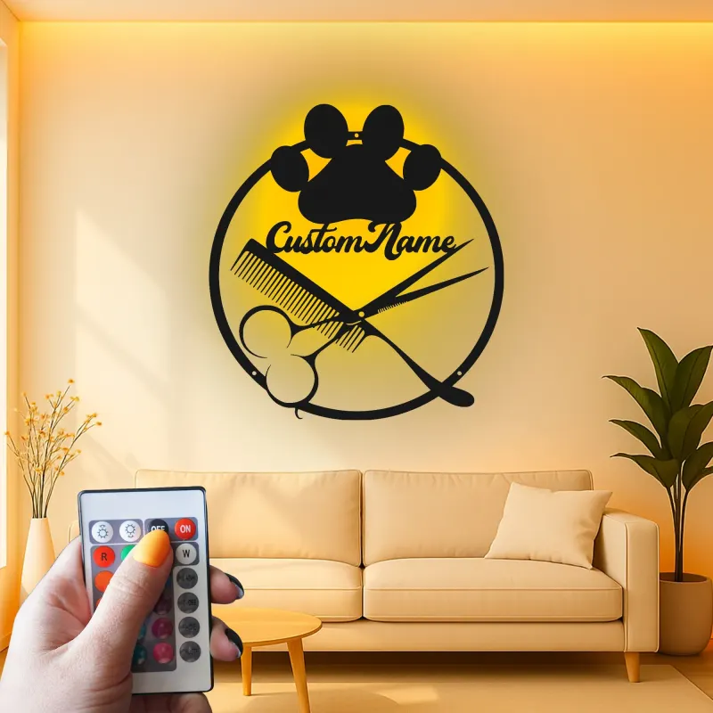 Custom Hair Stylist Led Light Metal Wall Art Personalized Barber Shop Gift Salon Decor for Hairdressers