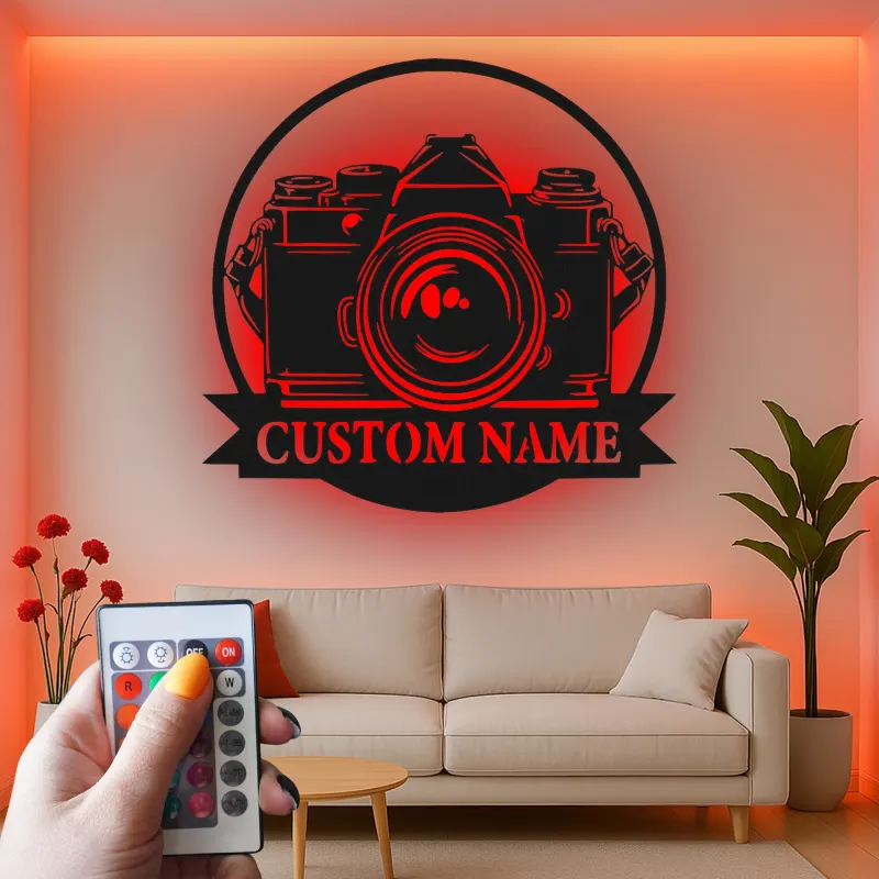 Insegna in metallo LED Camera personalizzata regalo per fotografi decorazione per studio per amanti della fotografia