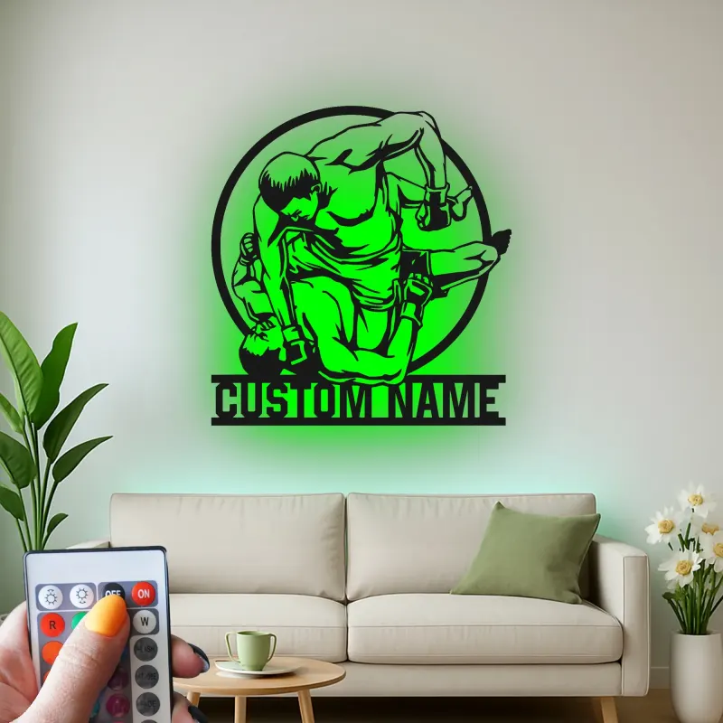 Personalized MMA Fighter Metal Sign | LED Wall Art for Gym & Home | Custom Martial Arts Decor | Gift for Athlete Coach