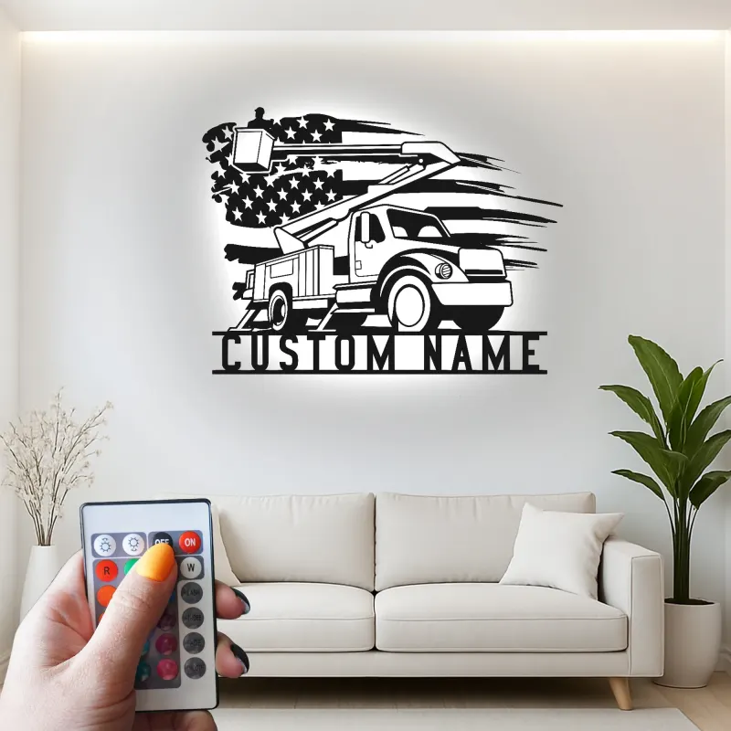 Cartel de metal personalizado con luz LED de camión de cubo regalo para liniero decoración de garaje o taller