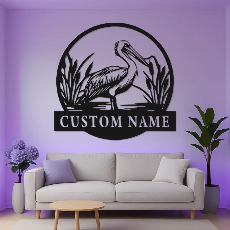 Custom Pelican Metal Wall Art | RGB LED Light Coastal Sign | Personalized Beach House Decor | Unique Gift for Bird Lovers