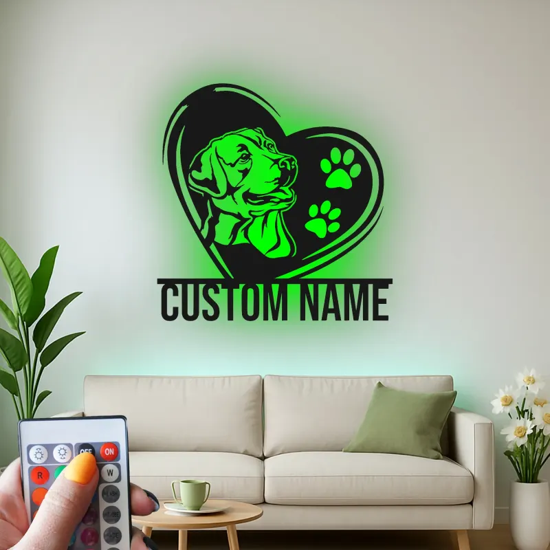 Insegna in metallo personalizzata Labrador con cuore e luce LED regalo per amanti dei cani decorazione per il soggiorno
