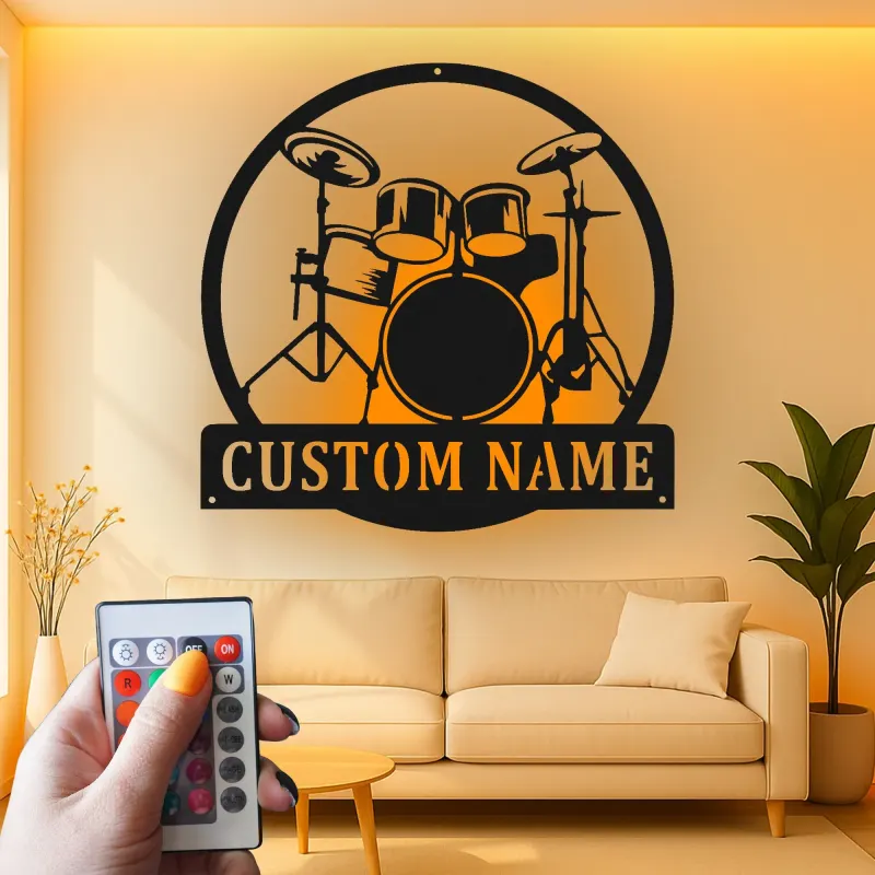 Insegna in metallo LED personalizzata per batteristi - Regalo per musicisti - Decorazione per studio o sala musica 1