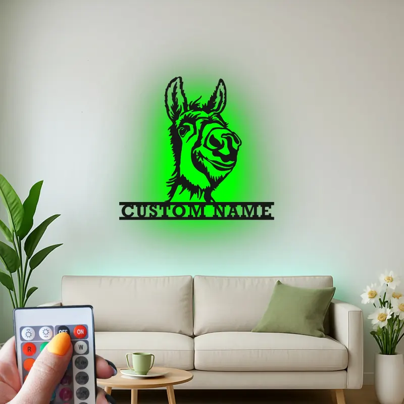 Cartel de metal LED personalizado Burro Regalo rústico para decoración del hogar para amantes de los animales 1