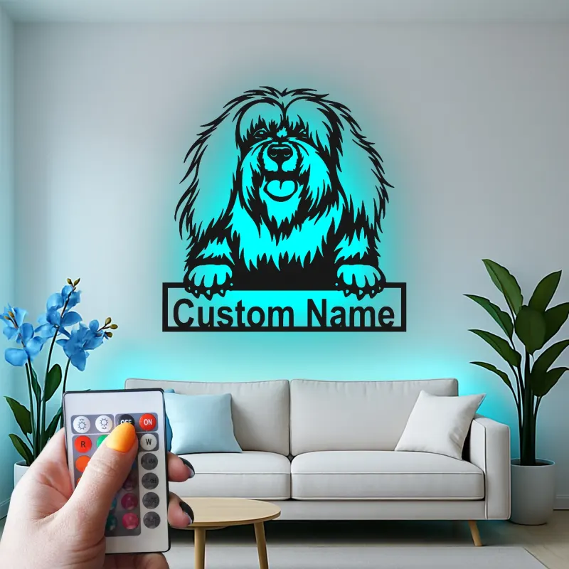 Cartel de metal LED de perro peludo personalizado, regalo para amantes de las mascotas, decoración para salón para dueños de perros