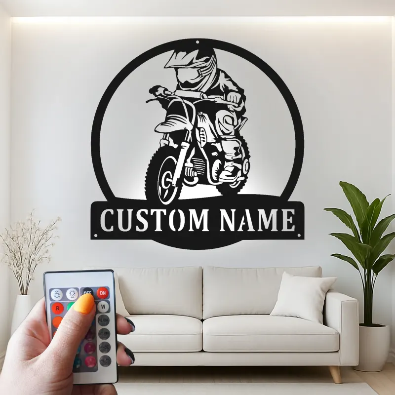 Custom Motocross Rider Led Light Metal Wall Art Personalized Gift for Dirt Bike Enthusiasts Garage or Man Cave Decor 4