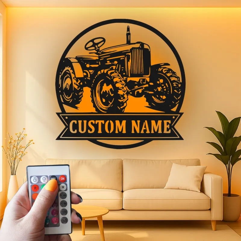 Custom Tractor Led Light Metal Wall Art Personalized Farmer Gift Rustic Farmhouse Decor for Barn or Garage