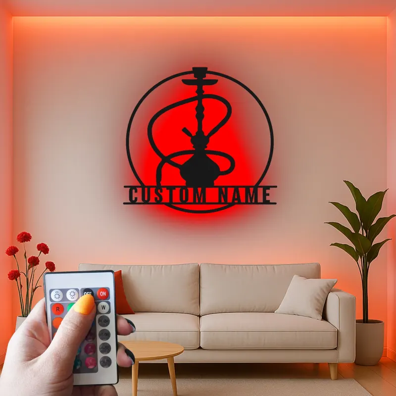 Insegna LED per Hookah Personalizzata | Insegna in Metallo per Lounge Shisha | Decorazione per Bar e Regalo Unico per Fumatore