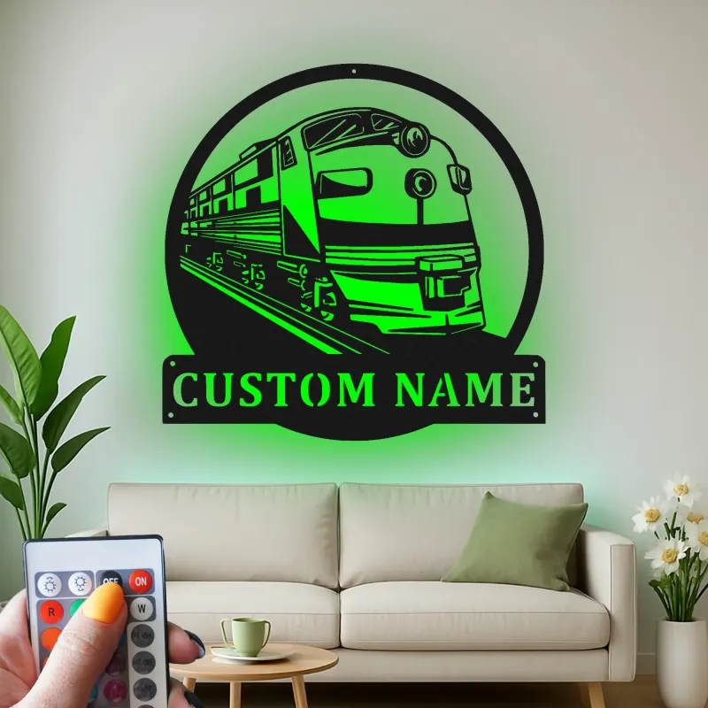 Custom Train Locomotive Led Light Metal Wall Art Personalized Gift for Train Enthusiasts Man Cave Decor 1