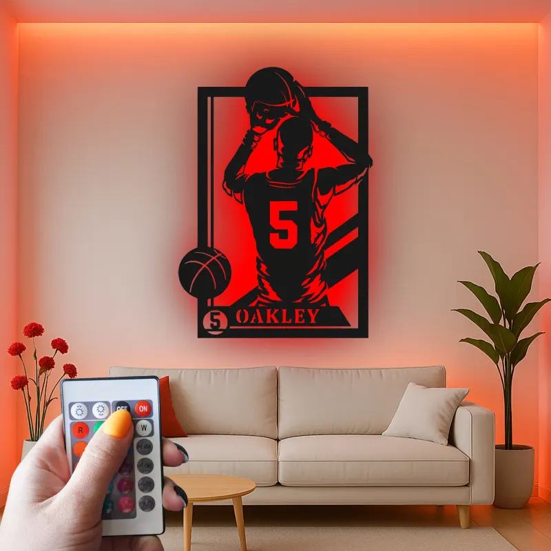 Insegna in metallo personalizzata con luce LED per giocatore di basket - Regalo sportivo per atleti e decorazione per sala giochi 2