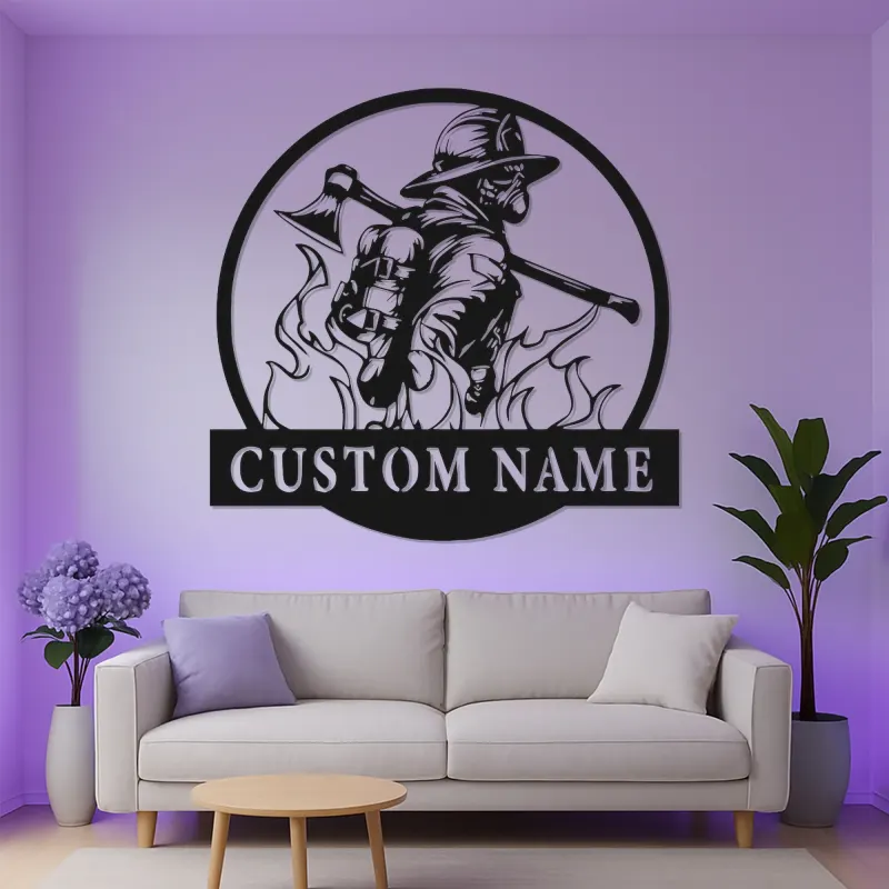 Cartel LED de Bombero Personalizado | Arte Mural de Metal Personalizado | Decoración de Estación de Bomberos y Regalo de Héroe | Lazer Dizayn Co