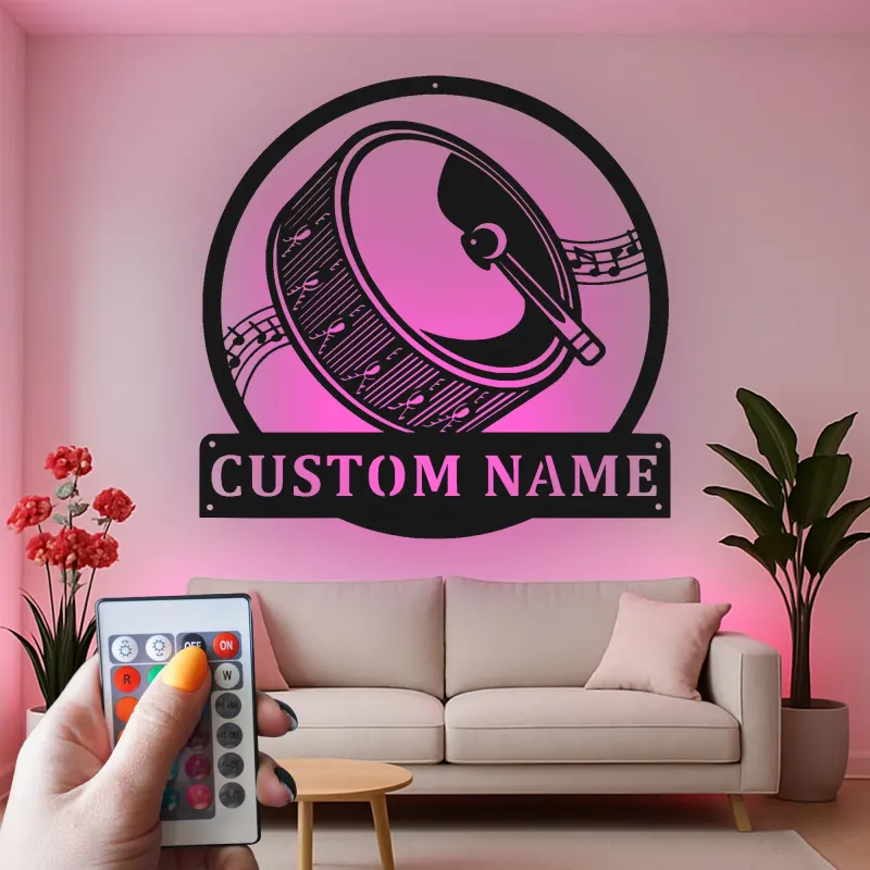 Cartel de metal LED de batería Regalo para músico con nombre personalizado Decoración de sala de música
