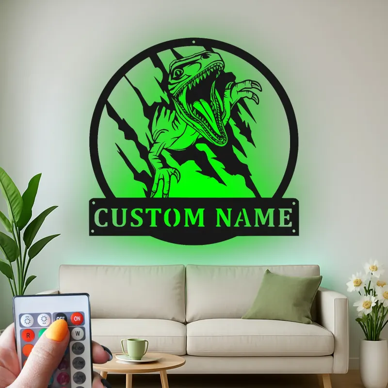 Décoration murale en métal personnalisée avec lumière LED en forme de dinosaure pour la chambre ou la salle de jeux des enfants