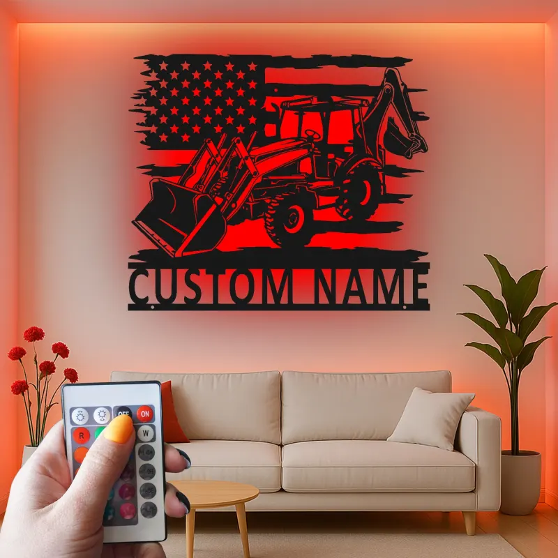 Décoration murale en métal personnalisée avec rétroéclairage LED de tracteur - Cadeau pour agriculteurs - Décor de garage ou de grange