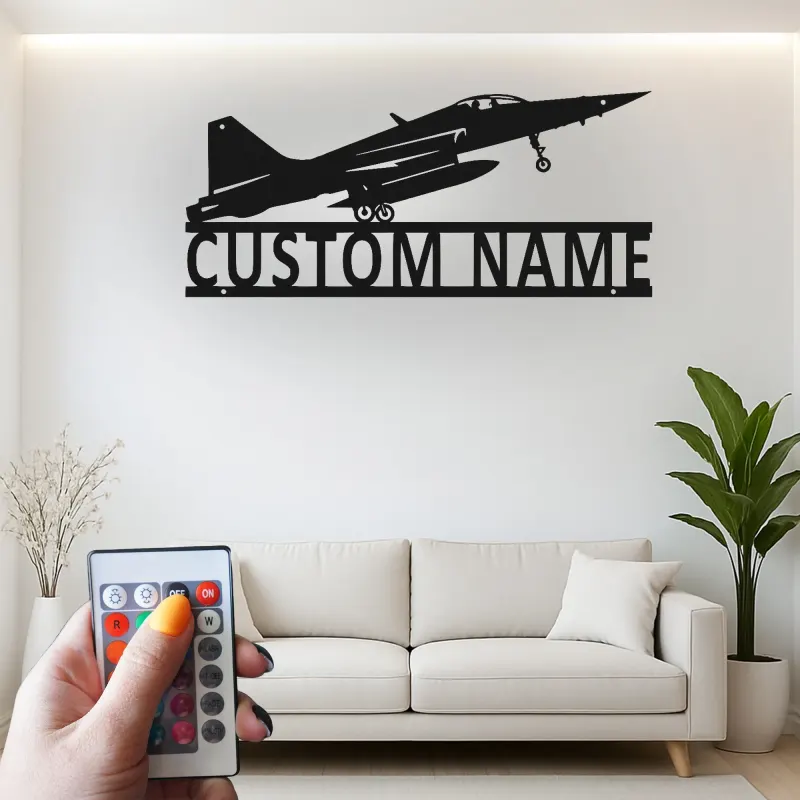 Personalisierte LED-Metall-Wandkunst mit Kampfjet – Luftfahrtgeschenk für Piloten, Hobbyraum oder Büro
