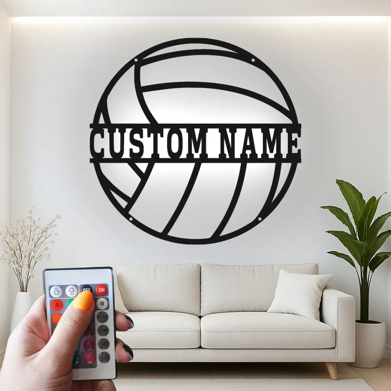 Custom Volleyball Led Light Metal Wall Art Personalized Sports Gift for Athlete Game Room or Bedroom Decor