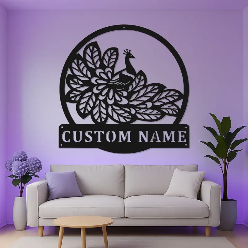 Peacock Metal Wall Art | Personalized LED Sign with Name | Elegant Home Decor Gift for Mom | Custom Bird Silhouette for Living Room