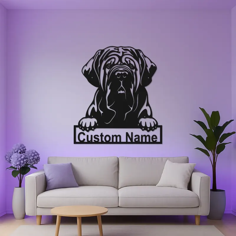 Insegna LED Personalizzata per Mastino Inglese | Arte Murale in Metallo per Animali Domestici | Regalo per Amante dei Cani per Casa