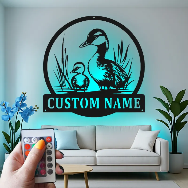 Custom Duck Family Led Light Metal Wall Art Personalized Nature Lover Gift Living Room or Nursery Decor