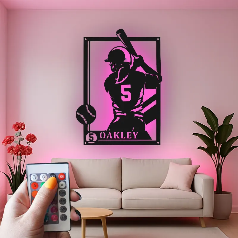 Enseigne LED personnalisée pour joueuse de softball | Décoration murale en métal avec prénom | Cadeau pour athlète