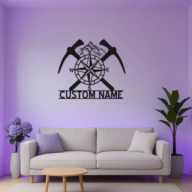 Personalisiertes Bergkompass Metall-Schild | LED Licht für Wanderer | Wandkunst für Outdoor-Entdecker im Büro & Zuhause