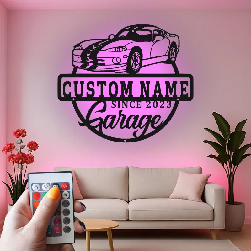 Custom Sports Car Garage Led Light Metal Wall Art Personalized Gift for Car Enthusiasts Garage Decor Sign