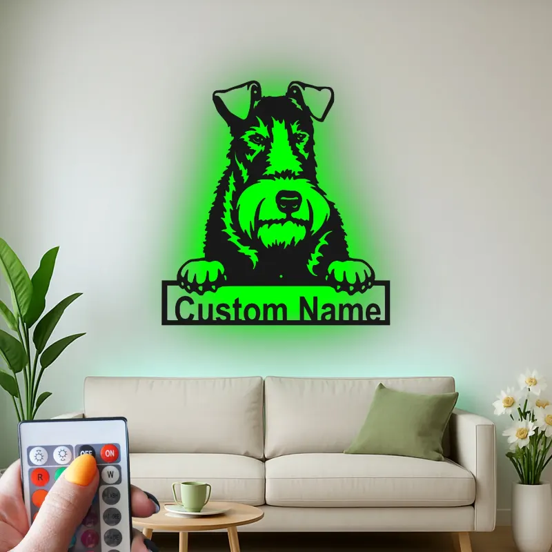 Cartel de metal LED de Schnauzer personalizado, regalo para amantes de los perros, decoración para el salón