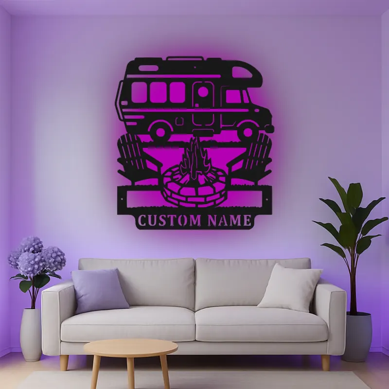 Personalisierte LED-Beleuchtung Metall-Wandkunst für Wohnmobile – Geschenk für Camper und Outdoor-Abenteuer