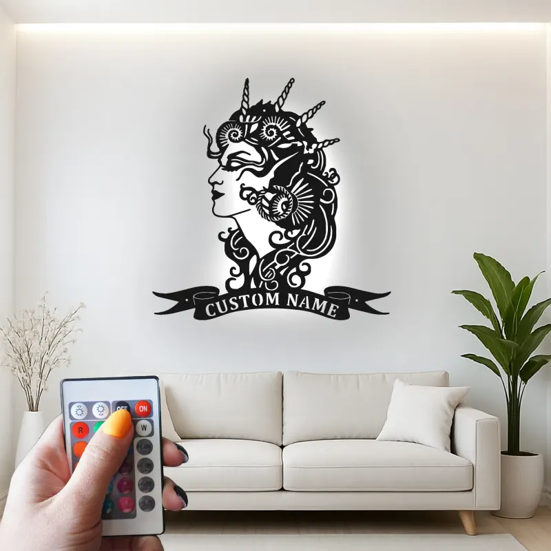 Decoración mural LED de metal de diosa | Decoración mística personalizada para dormitorio | Cartel con nombre a medida para ella