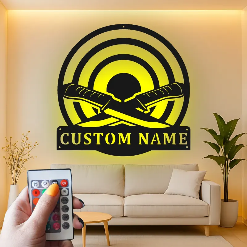 Custom Knife Target Led Light Metal Wall Art Personalized Gift for Knife Enthusiasts Man Cave Decor