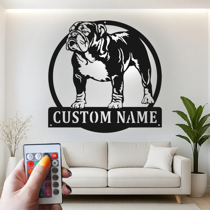 Cartel de metal LED personalizado de Bulldog, regalo para amantes de los perros, decoración para la sala de estar o área de mascotas
