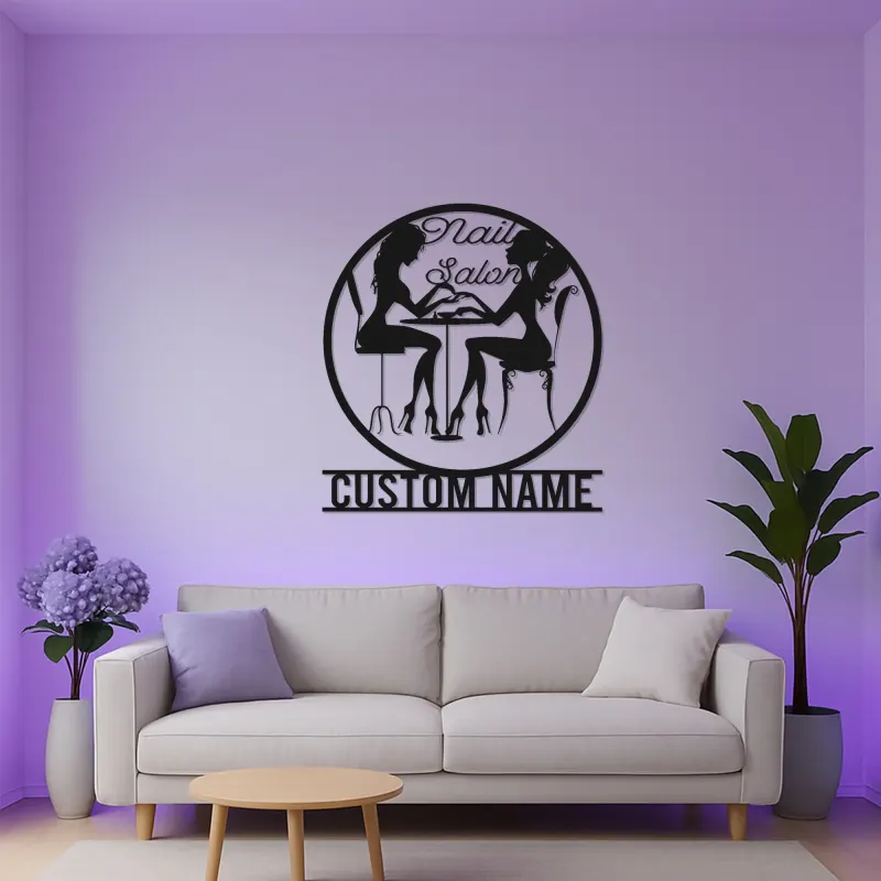 Cartel personalizado para salón de uñas con LED | Decoración mural de metal personalizada para técnicas | Decoración elegante para estudio de belleza