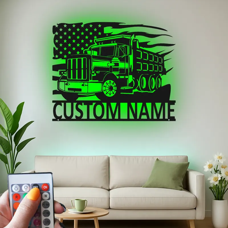 Custom Truck Led Light Metal Wall Art Personalized Gift for Truckers Garage or Man Cave Decor