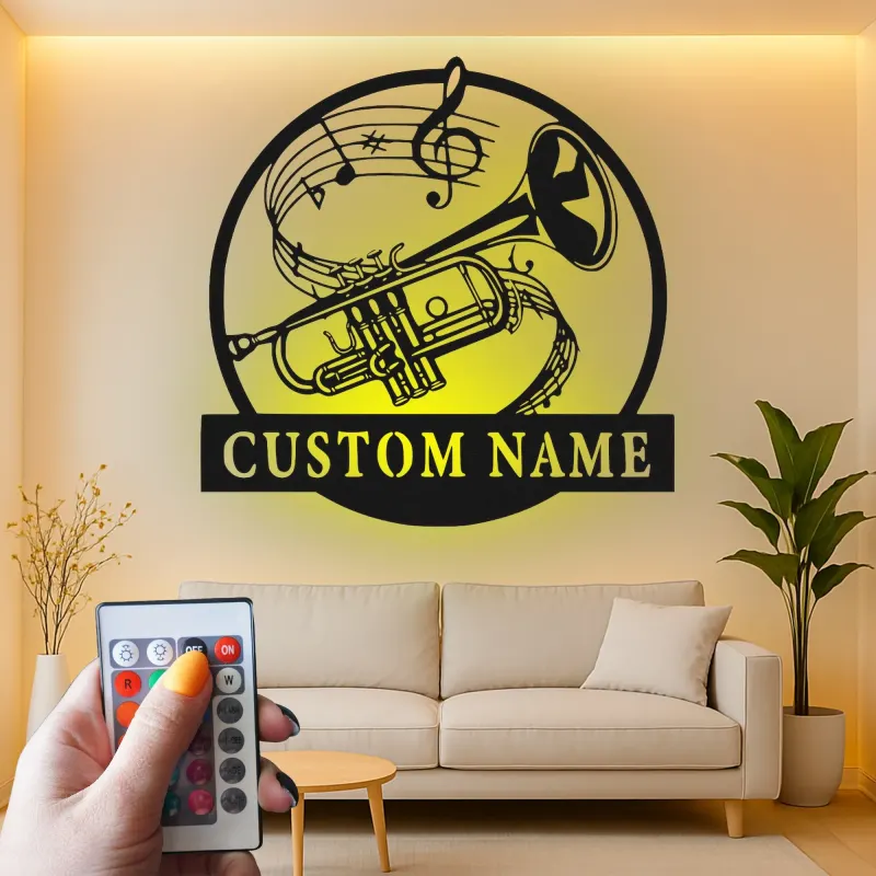 Custom Trumpet Led Light Metal Wall Art Personalized Musician Gift Music Room Decor for Brass Instrument Lovers