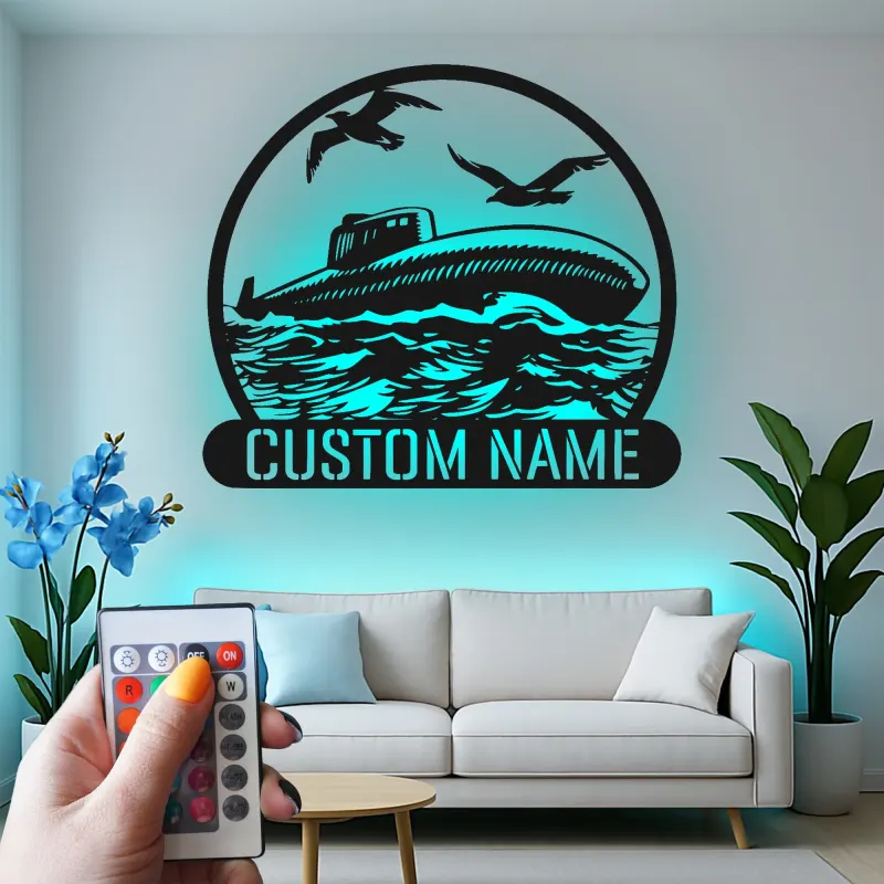 Personalisierte U-Boot Metall Schild | LED Nautische Wandkunst | Individuelles Navy Veteran Geschenk | Maritime Dekoration