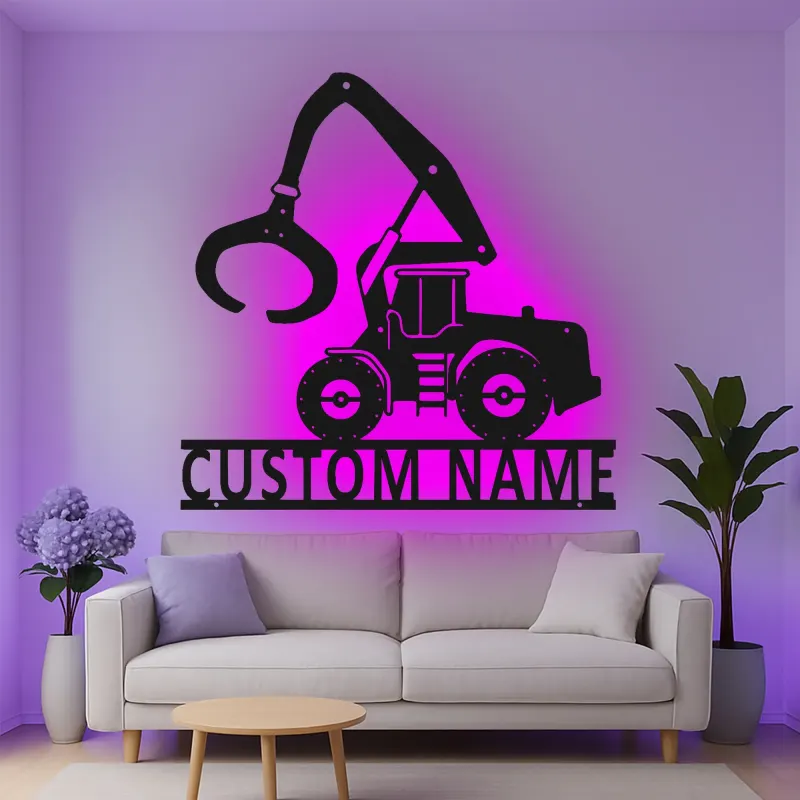 Insegna in metallo LED personalizzata per escavatore - Regalo di costruzione per lui - Decorazione per garage o laboratorio