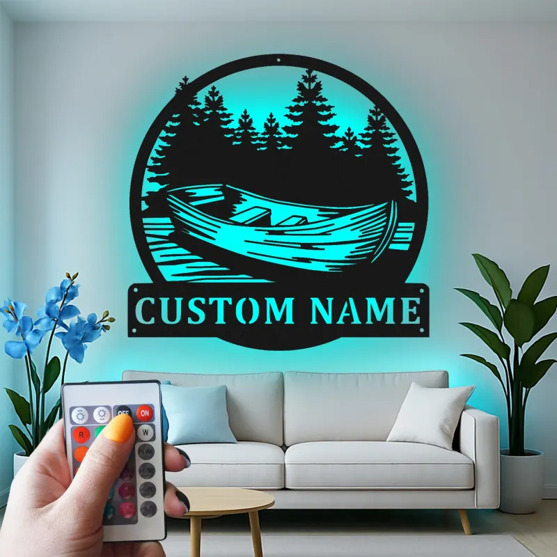 Personalisierte LED-Beleuchtung Metall-Wandkunst für Boot und Wald